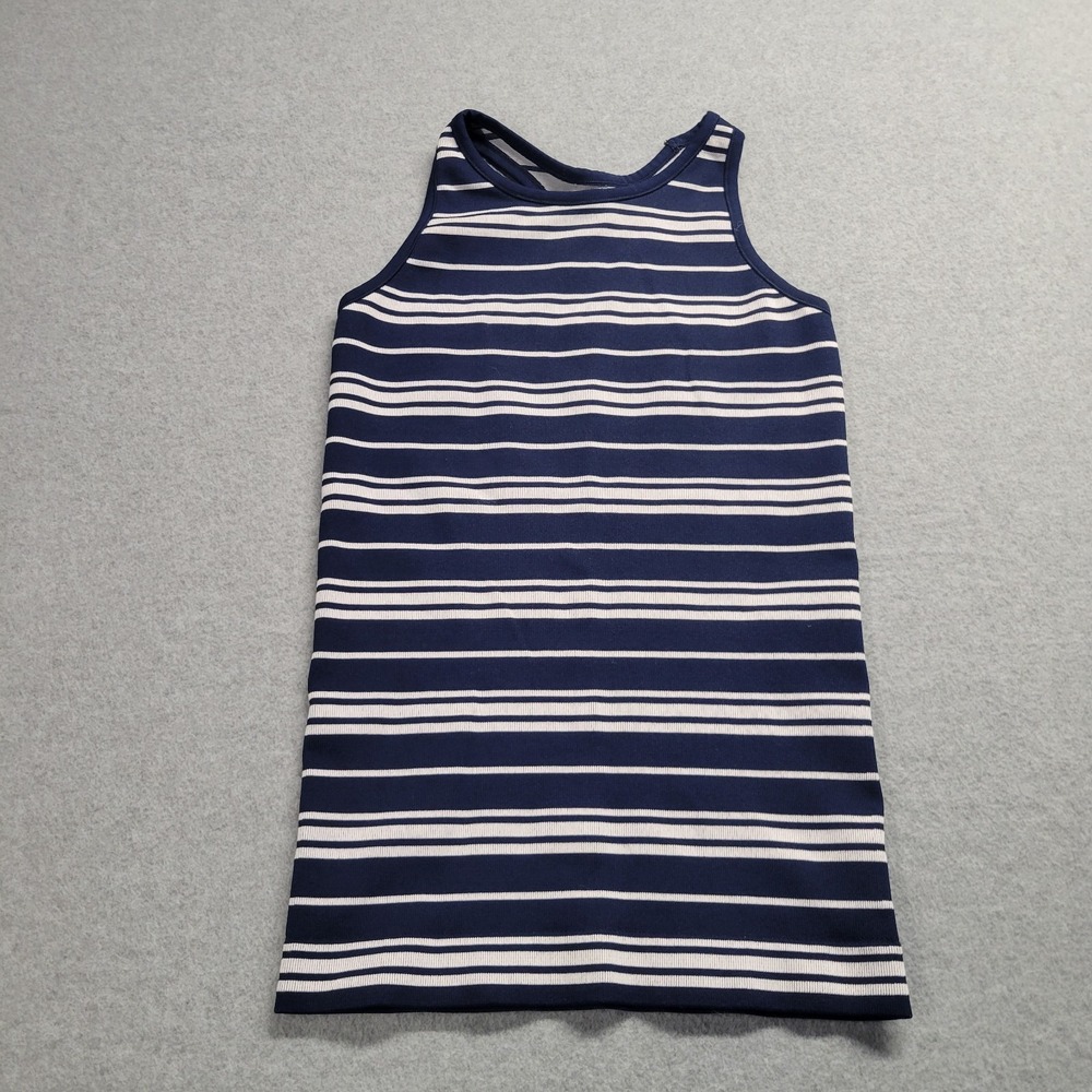 Athleta Renew Racerback Tank Top XL Navy Blue White Striped Ribbed Gym Running
